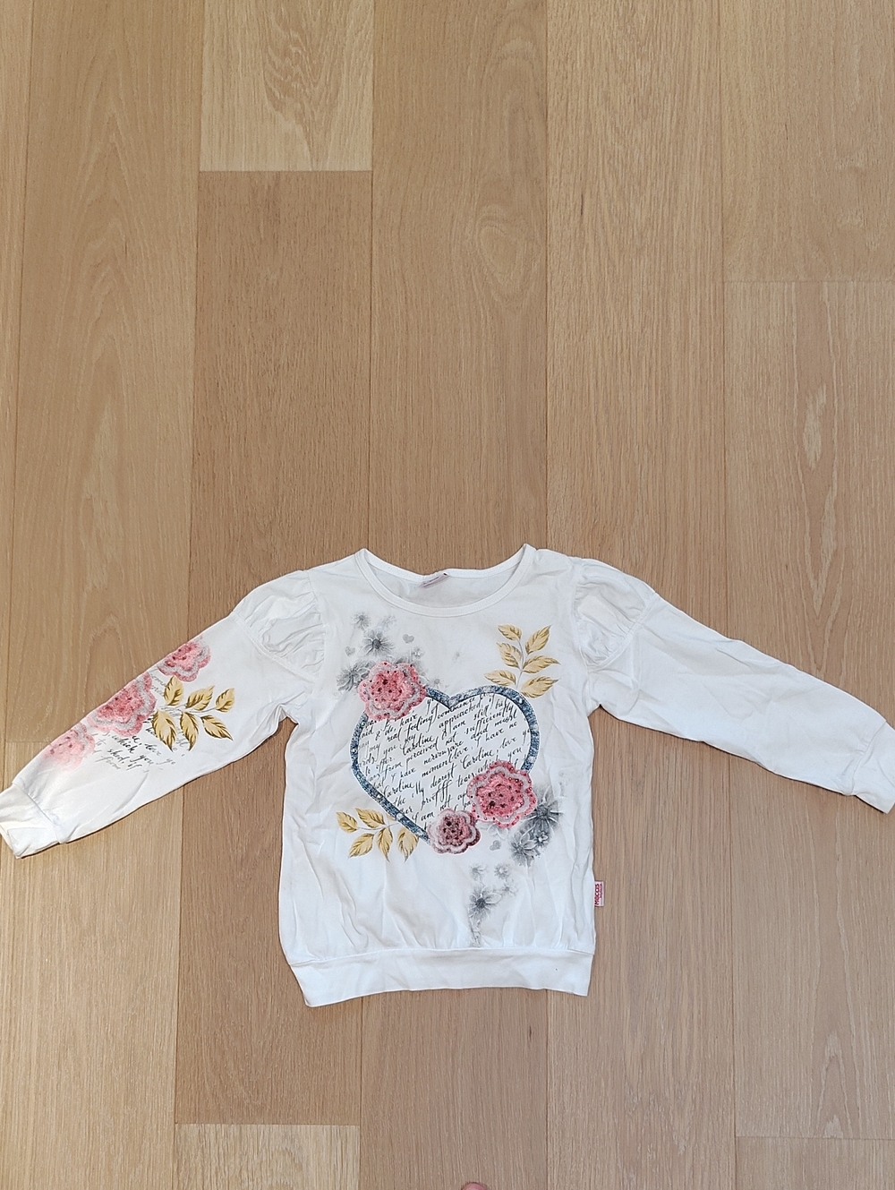 Girls White Floral Heart Long Sleeve Tee by